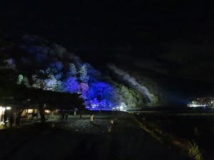 ライトアップされた嵐山
