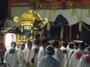 本殿前を通過する中御座の神輿